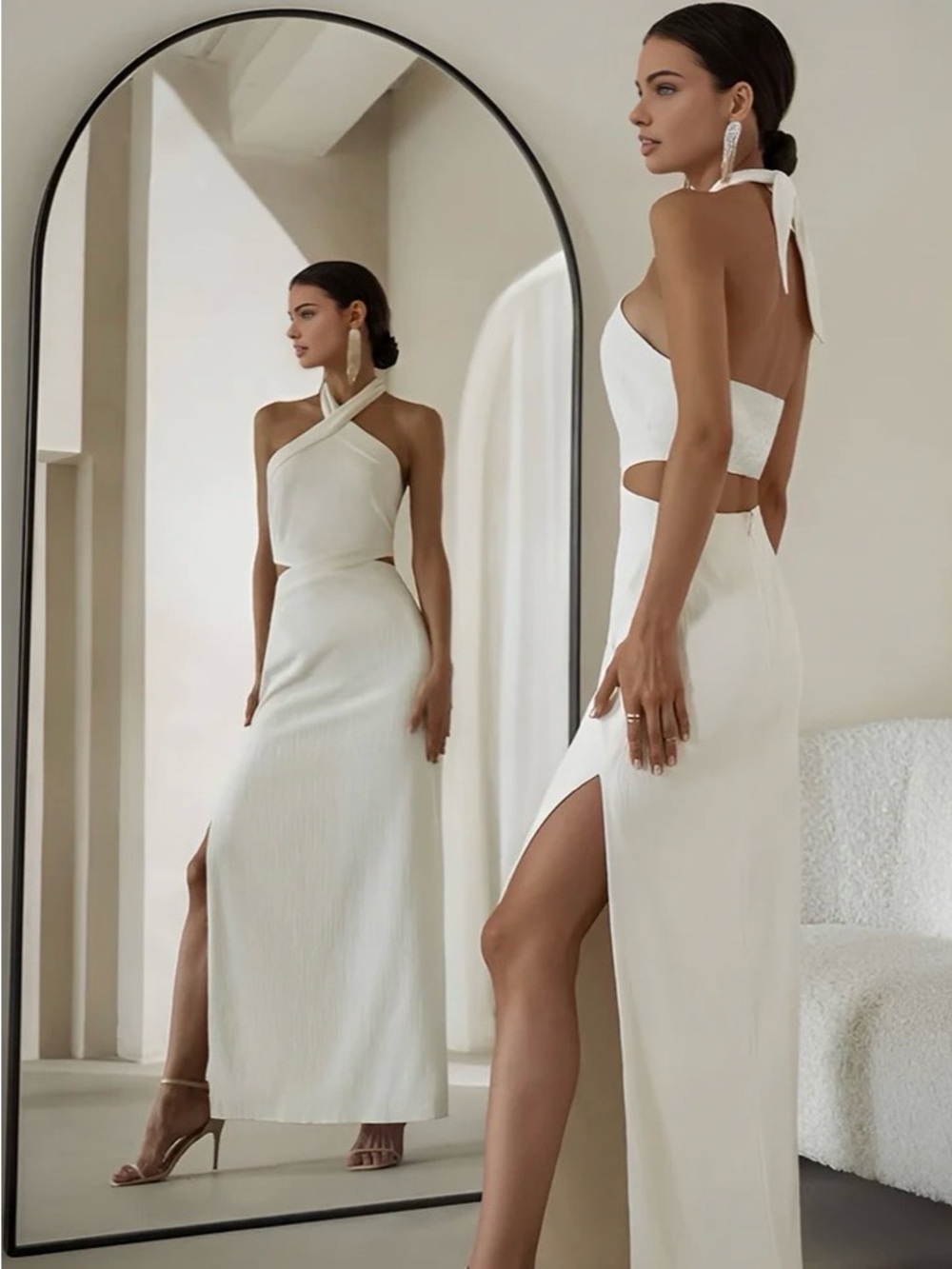 Crisscross Cutout Halter Split Knit Long Dress